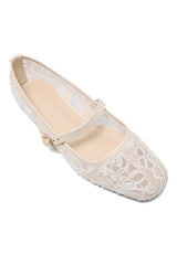 ROMANTIC FLORAL MESH FLATS-BEIGE