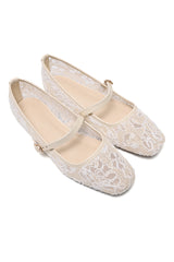 ROMANTIC FLORAL MESH FLATS-BEIGE