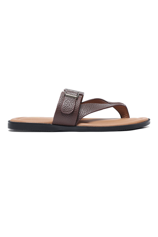 COMFORT LEATHER SLIPPERS-BROWN