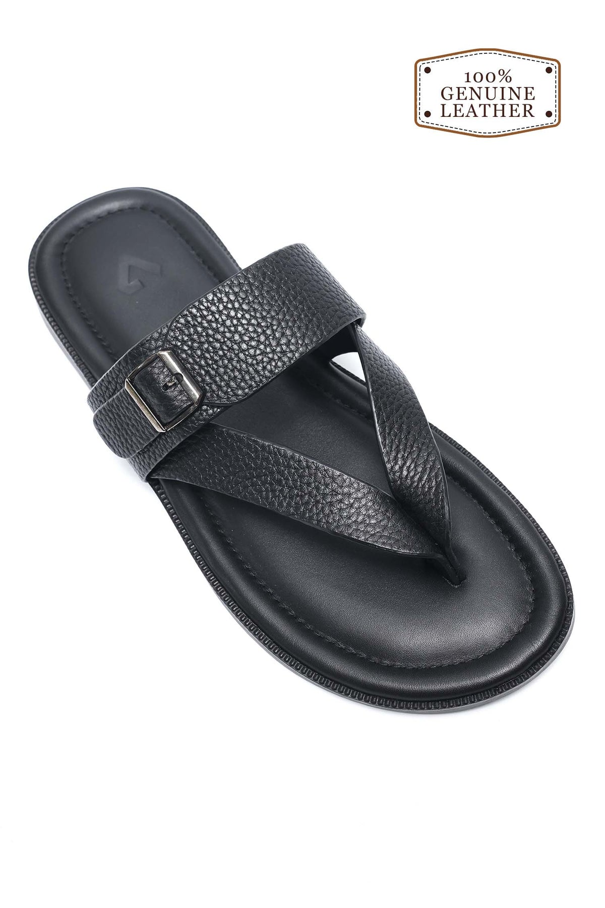 COMFORT LEATHER SLIPPERS-BLACK