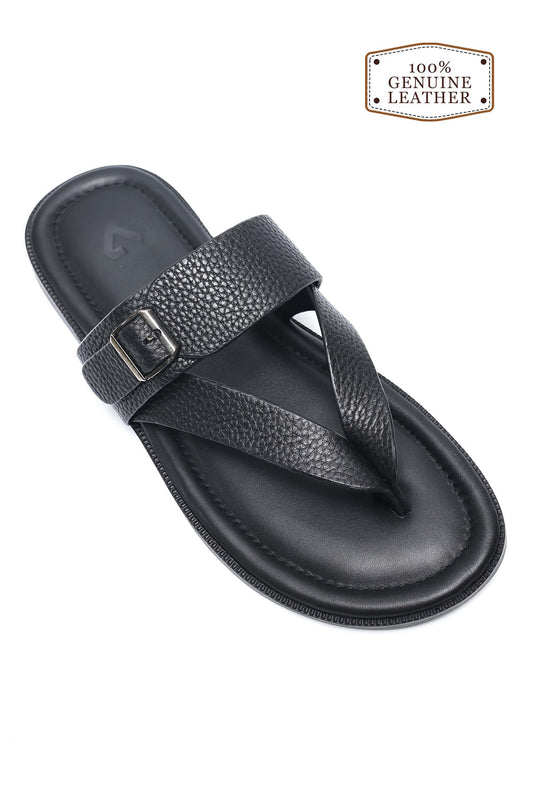 COMFORT LEATHER SLIPPERS-BLACK