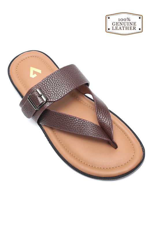 COMFORT LEATHER SLIPPERS-BROWN
