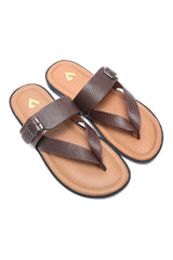 COMFORT LEATHER SLIPPERS-BROWN