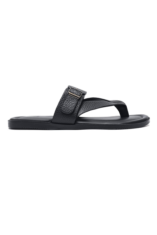 COMFORT LEATHER SLIPPERS-BLACK