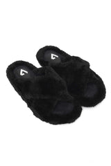 FLUFFY CROSS FUR SLIDE-BLACK
