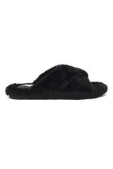 FLUFFY CROSS FUR SLIDE-BLACK