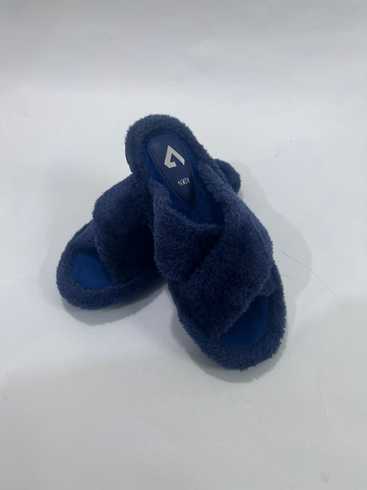 FLUFFY CROSS FUR SLIDE-NAVY
