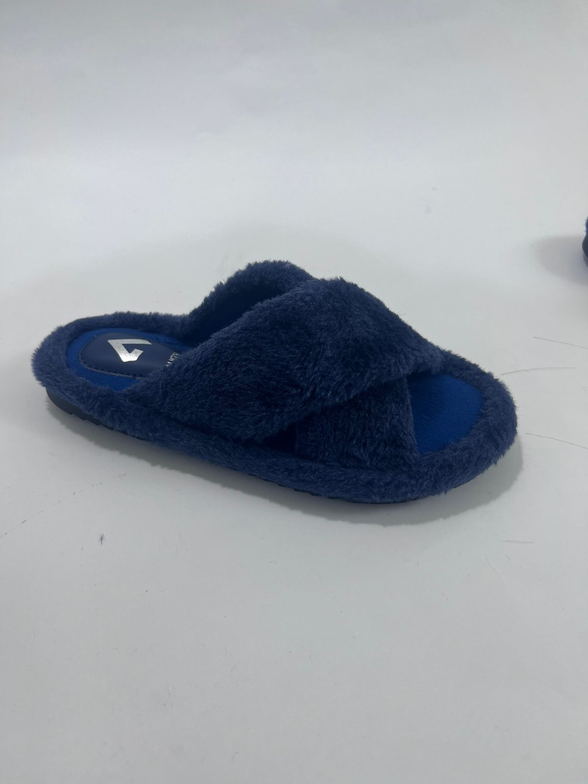 FLUFFY CROSS FUR SLIDE-NAVY