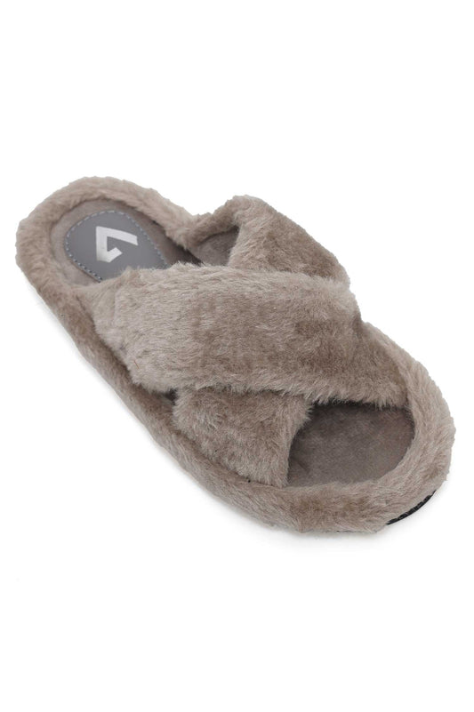 FLUFFY CROSS FUR SLIDE-LT-OLIVE