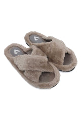 FLUFFY CROSS FUR SLIDE-LT-OLIVE