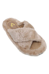 FLUFFY CROSS FUR SLIDE-BEIGE