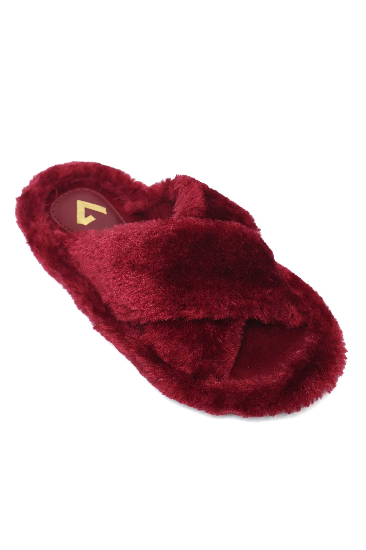 FLUFFY CROSS FUR SLIDE-MAROON