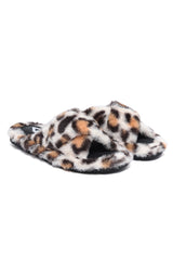 FLUFFY CROSS FUR SLIDE-WHITE/LEOPARD