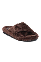 FLUFFY CROSS FUR SLIDE-COFFEE
