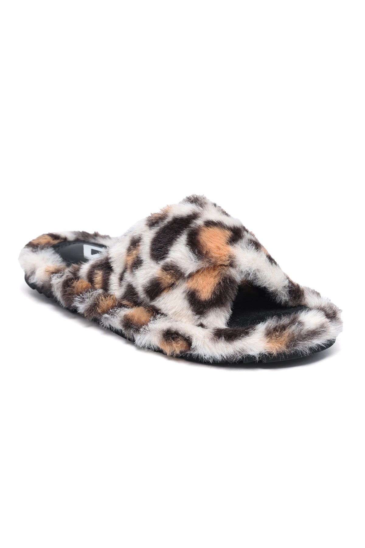 FLUFFY CROSS FUR SLIDE-WHITE/LEOPARD
