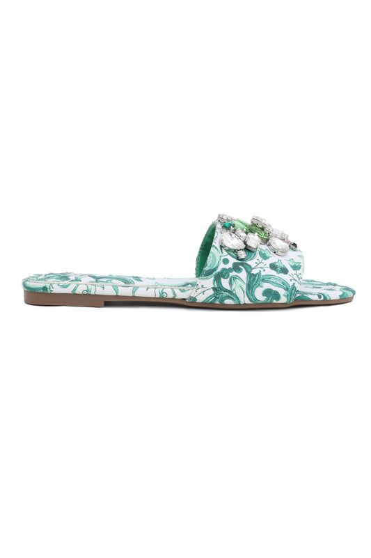 FLORAL ELEGANCE SLIDE-GREEN