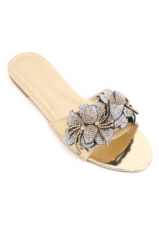 EMBELLISHED BLOOM SLIDES-GOLD