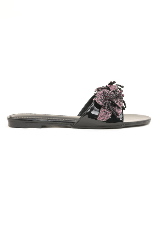 EMBELLISHED BLOOM SLIDE-BLACK