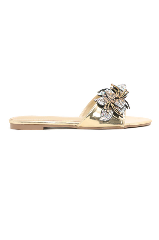 EMBELLISHED BLOOM SLIDE-GOLD