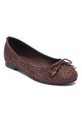 EMBELLISHED BOW FLATS - COFFEE
