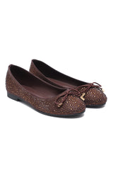 EMBELLISHED BOW FLATS - COFFEE