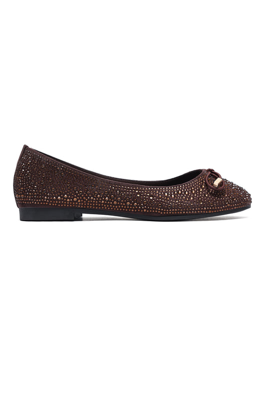 EMBELLISHED BOW FLATS - COFFEE