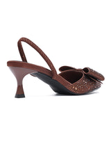 CRYSTAL BOW SLINGBACK-BROWN