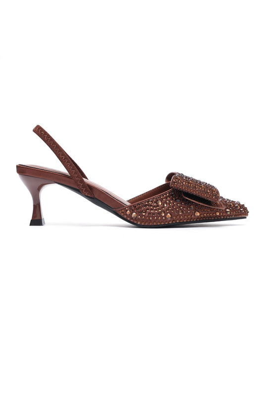 CRYSTAL BOW SLINGBACK-BROWN