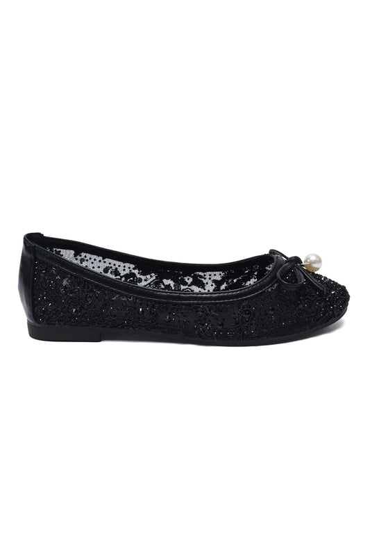 ORNATE BOW BALLET SHOE-BLACK