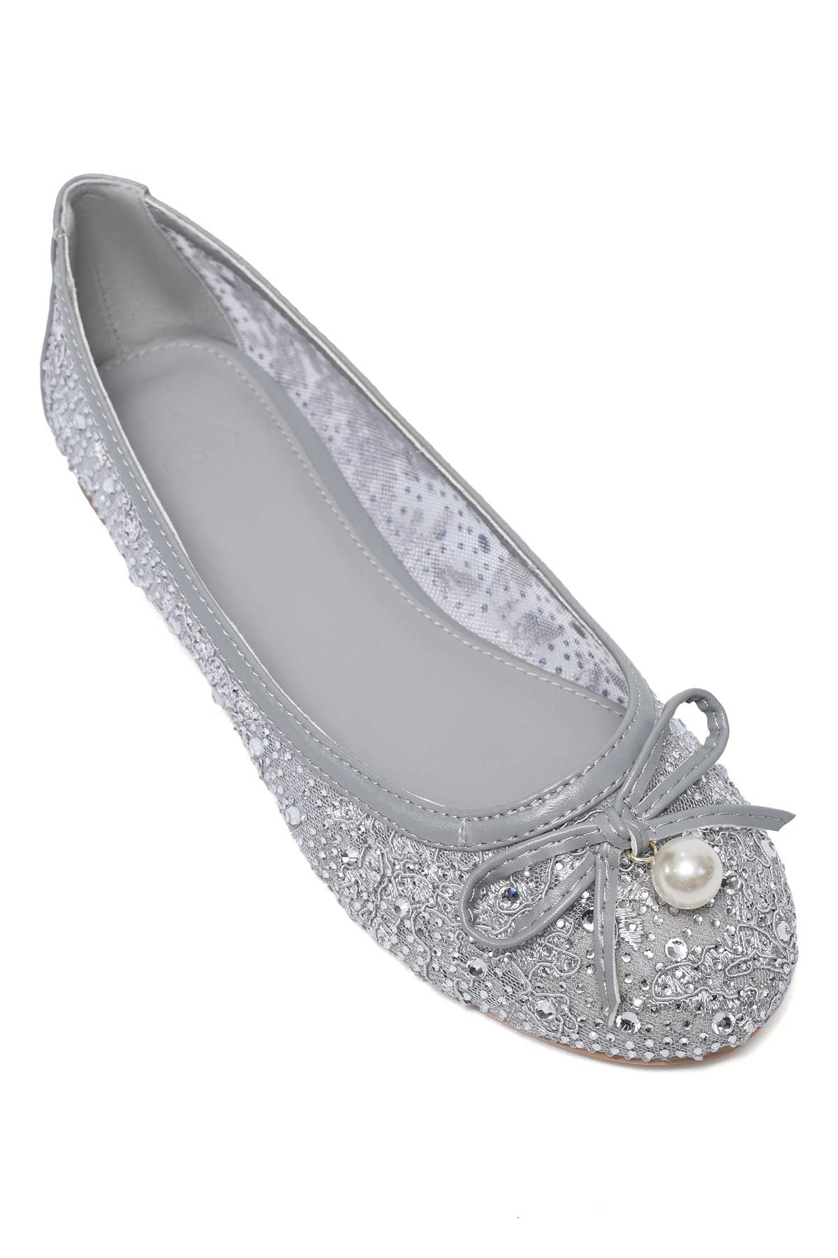 ORNATE BOW BALLET SHOE-GREY