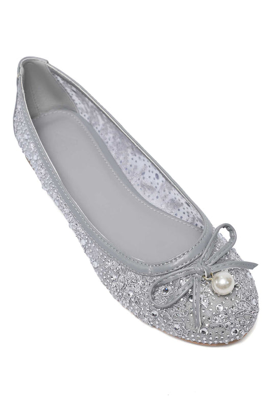 ORNATE BOW BALLET SHOE-GREY