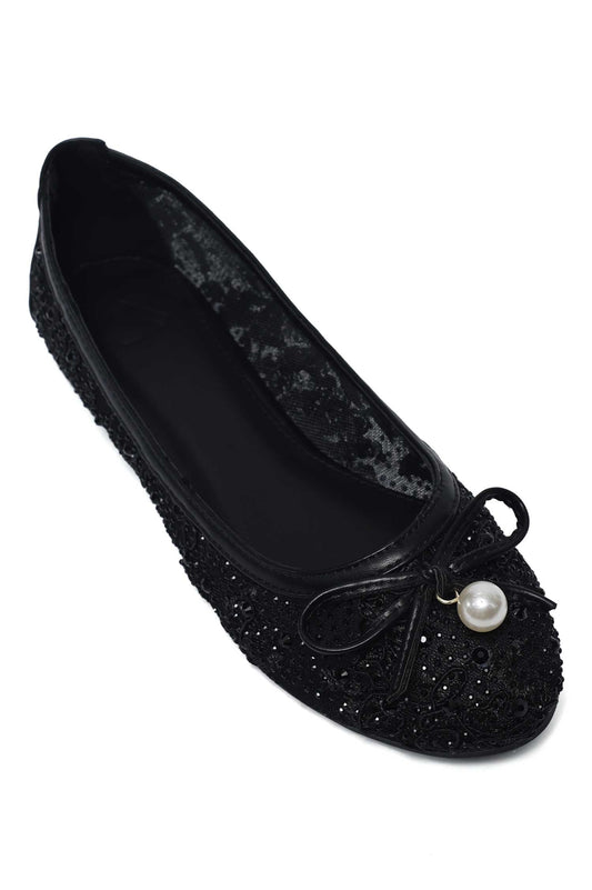 ORNATE BOW BALLET SHOE-BLACK