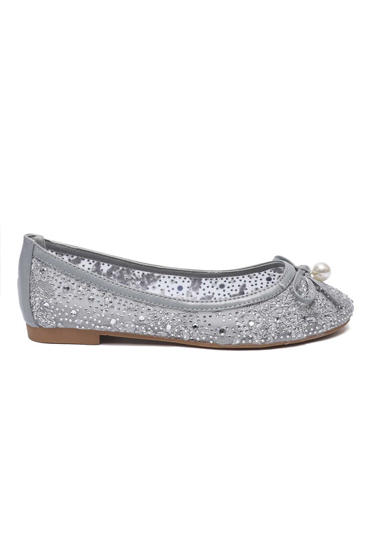 ORNATE BOW BALLET SHOE-GREY