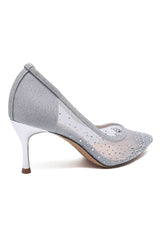 OPALINE EMBELLISHED POINT TOE HEEL-SILVER
