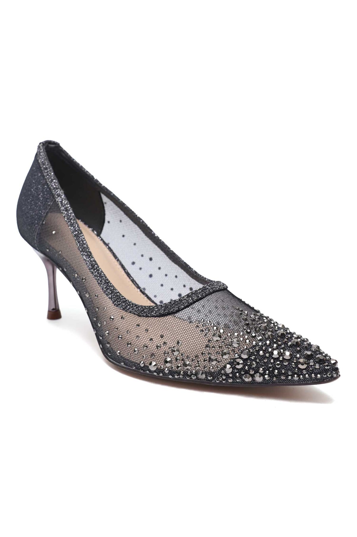 OPALINE EMBELLISHED POINT TOE HEEL-PEWTER