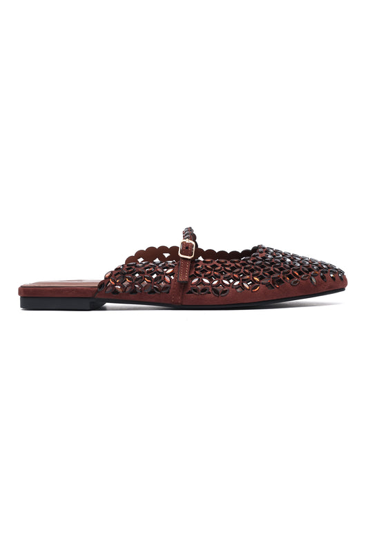 SPARKLE JEWEL MULE FLAT-BROWN