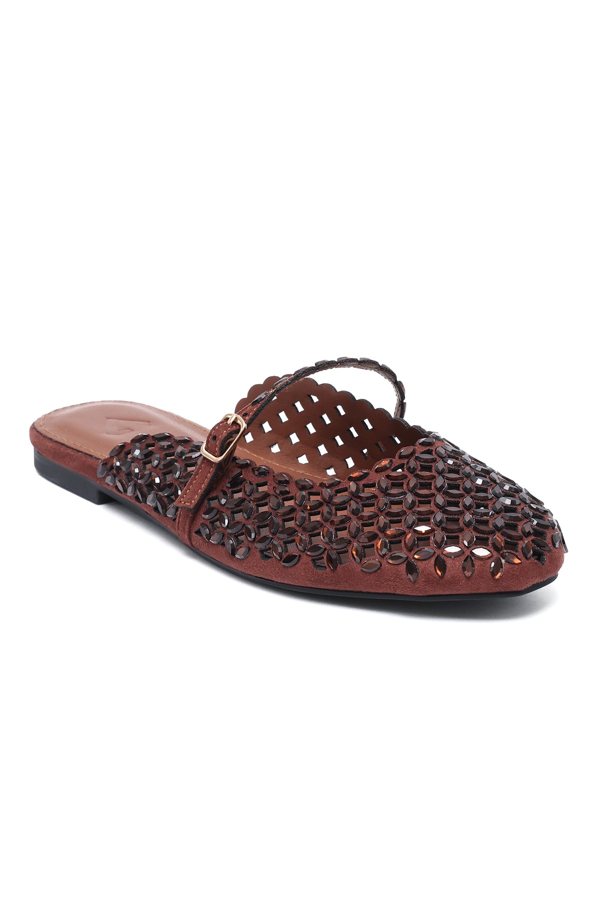 SPARKLE JEWEL MULE FLAT-BROWN