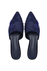 SCROLL BEADED MULES-NAVY