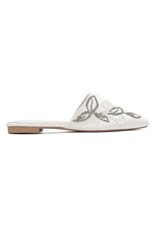 SCROLL BEADED MULES-BEIGE