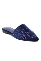 SCROLL BEADED MULES-NAVY