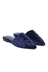SCROLL BEADED MULES-NAVY