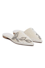 SCROLL BEADED MULES-BEIGE