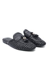 MONACO TASSEL MULES-BLACK