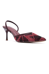 CRYSTAL BEADED SLINGBACKS - MAROON