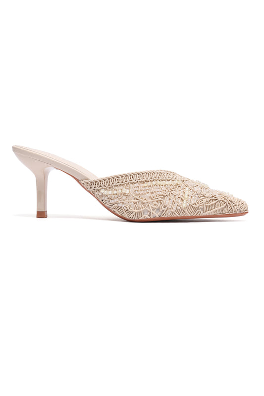 LUXE EMBELLISHED MULES - BEIGE