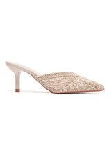 LUXE EMBELLISHED MULES - BEIGE