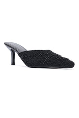 LUXE EMBELLISHED MULES - BLACK