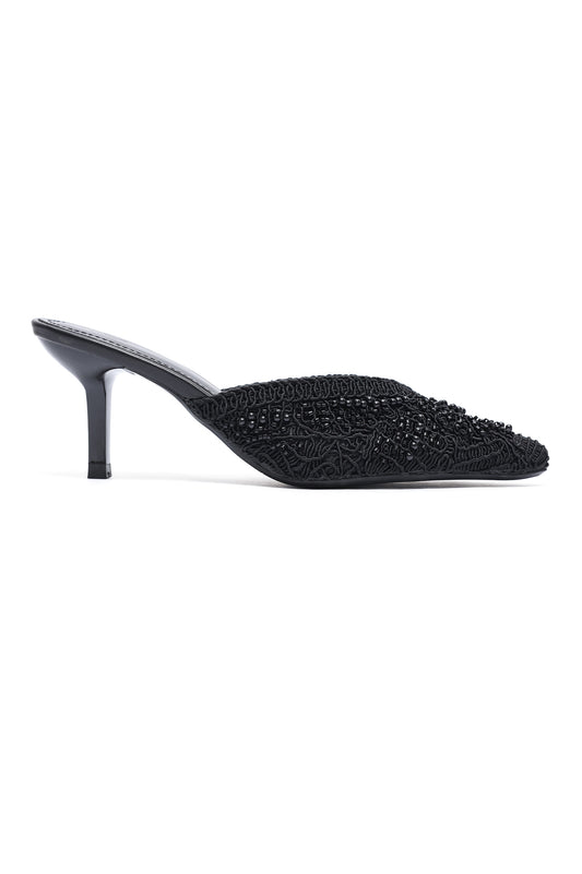 LUXE EMBELLISHED MULES - BLACK