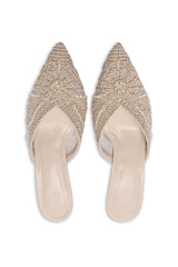 LUXE EMBELLISHED MULES - BEIGE