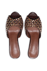 Embellished Stiletto Mules - BROWN